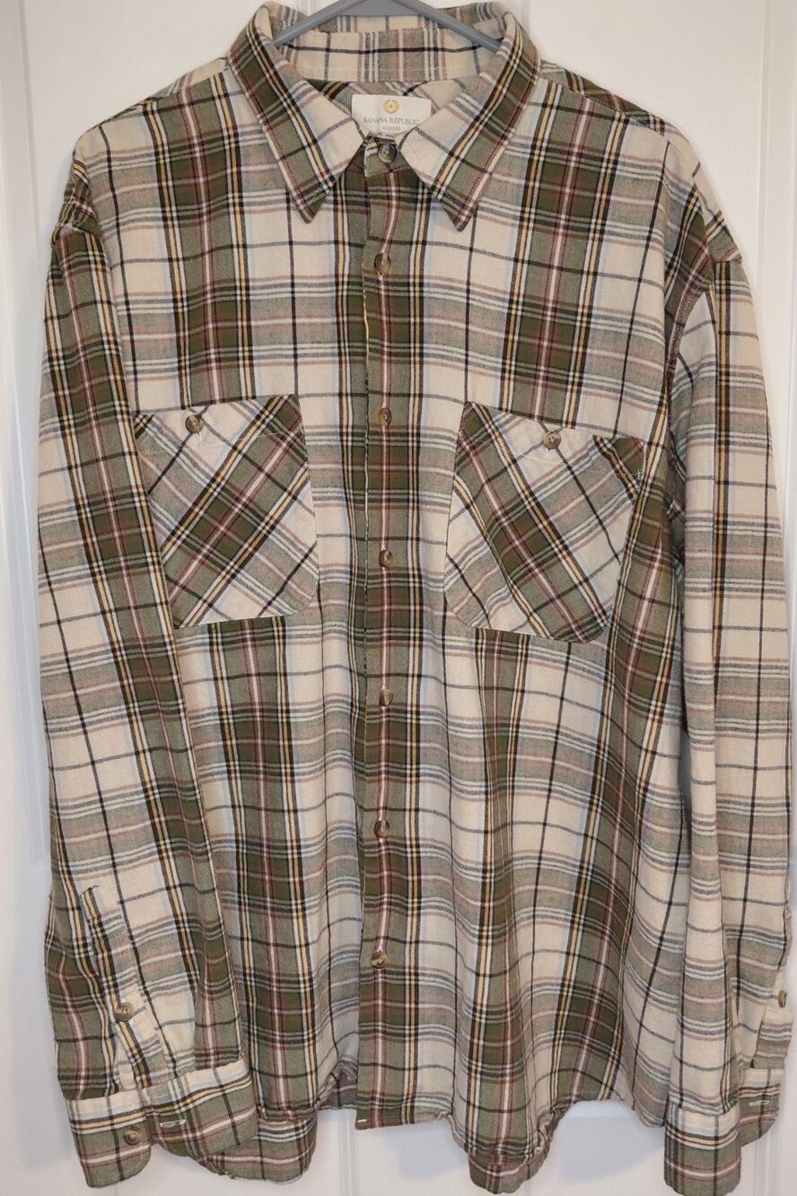 Banana Republic Archives Men's Plaid Flannel Shirt XXL Fall 2022 Retro Utility